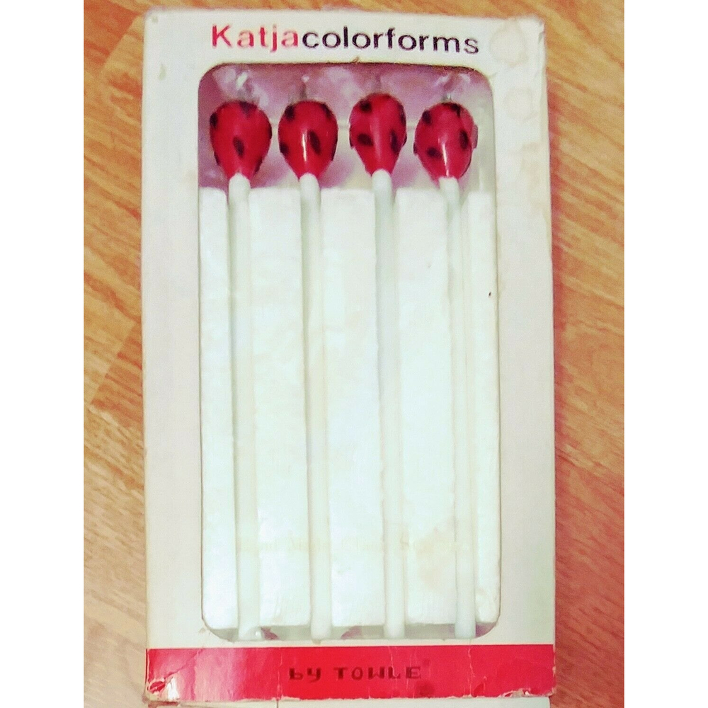 Katja Colorforms Towle 4 Hand Made Glass Stirrers Bar Swizzle Sticks Strawberry